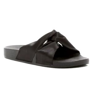 Vintage Steve Madden Black Satin Chunky Slide Sandals